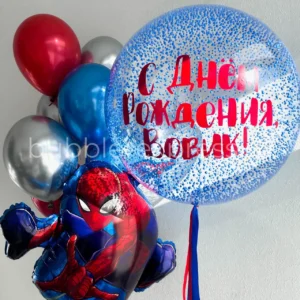 Композиция из шаров с Человеком-пауком и deco bubble