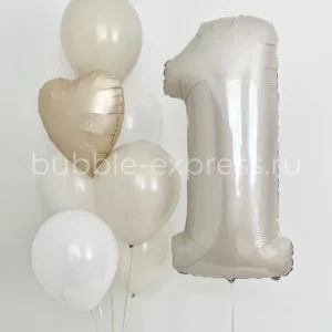 Композиция из шаров с цифрой (белый песок, белый, крем)