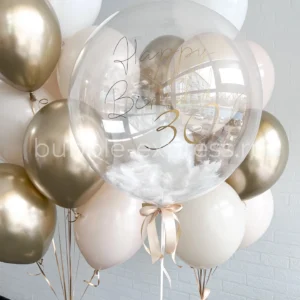 Композиция из шаров с deco bubble (крем, белый, золото)