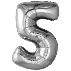 Шар, цифра 5, цвет серебро 40"/102 см